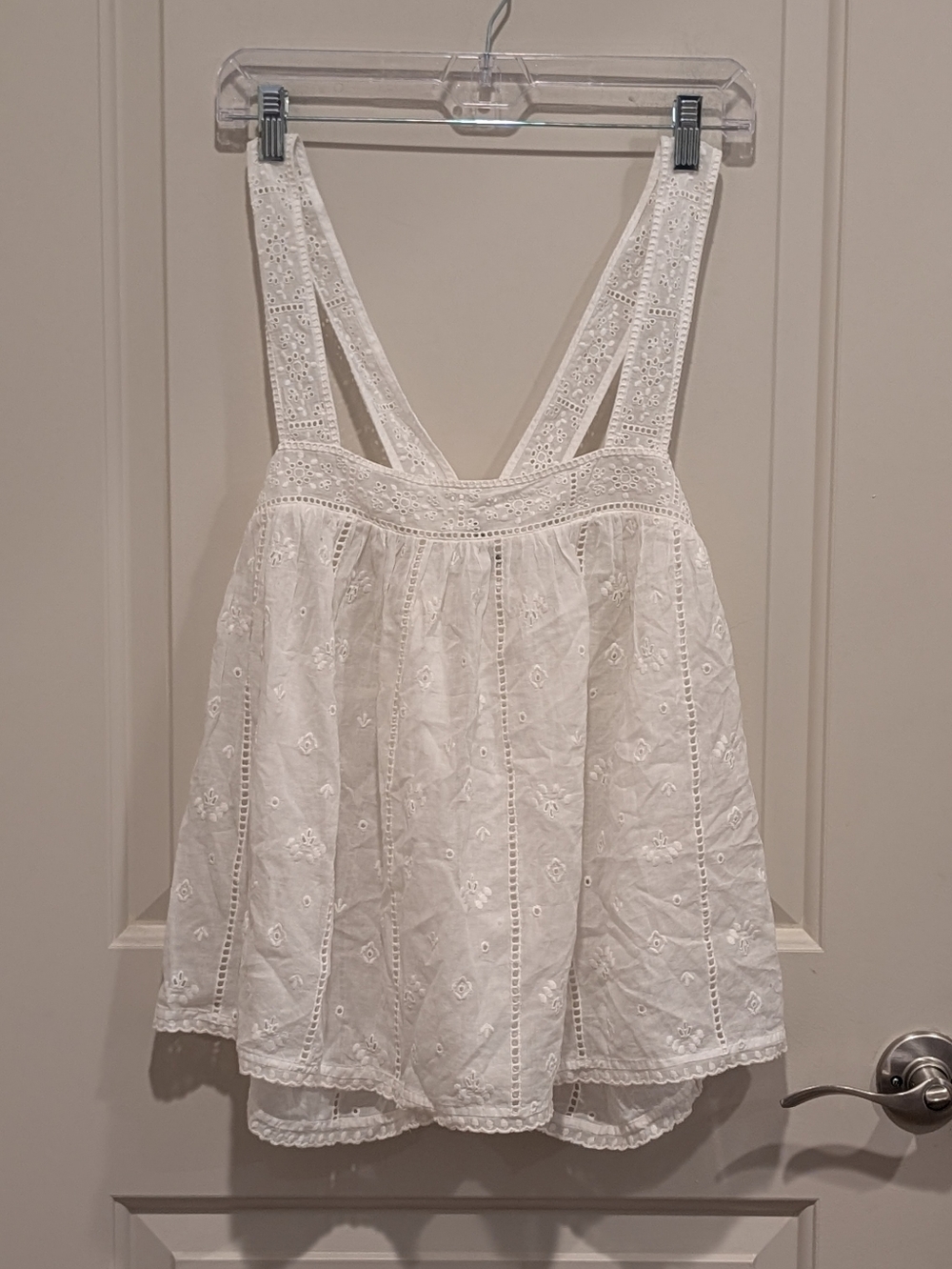 Unsubscribed White Eyelet Embroidered Cotton Tank Top Size Large